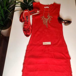 Calvin Klein Red Stretchy Sweater Sleeveless Sheath Dress size xs fits 4…